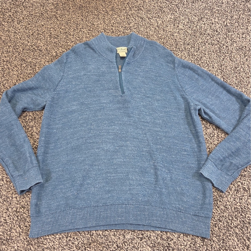 Vintage LL Bean Sweater Long Sleeve Mens Blue XL 1/4 Zip Knit Collar 510592
